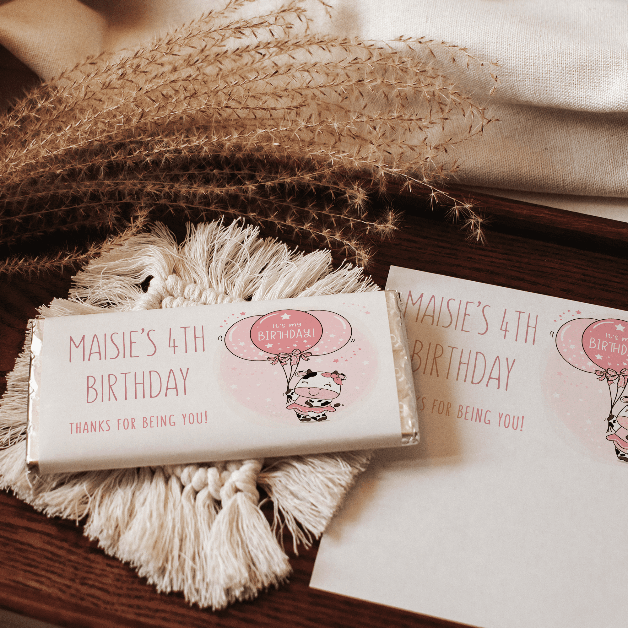 Pink Birthday Cow | Personalised Chocolate Bars
