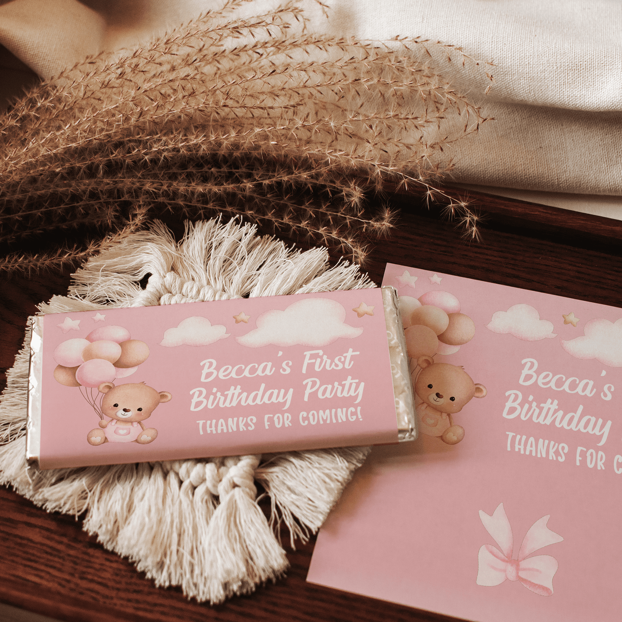 Pink Bear Balloons | Personalised Chocolate Bars