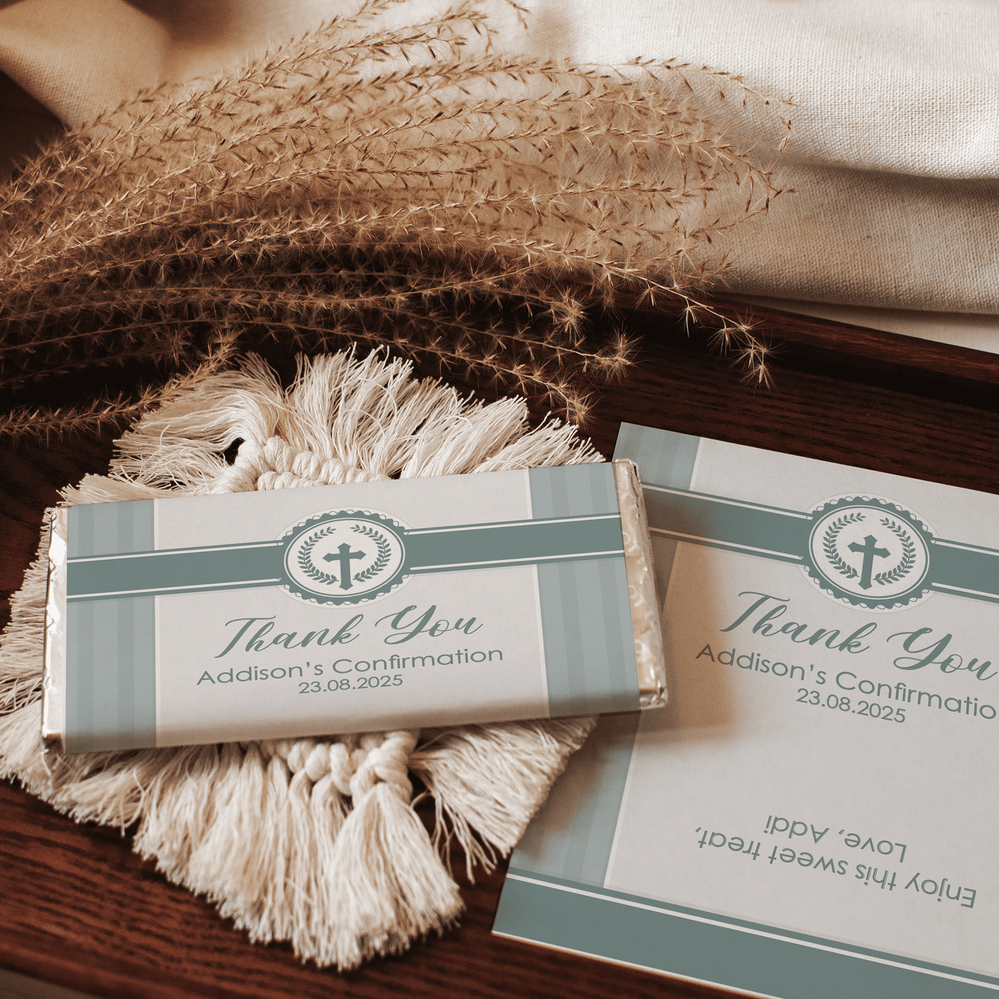 Sage Green Cross | Stripes | Personalised Chocolate Bars