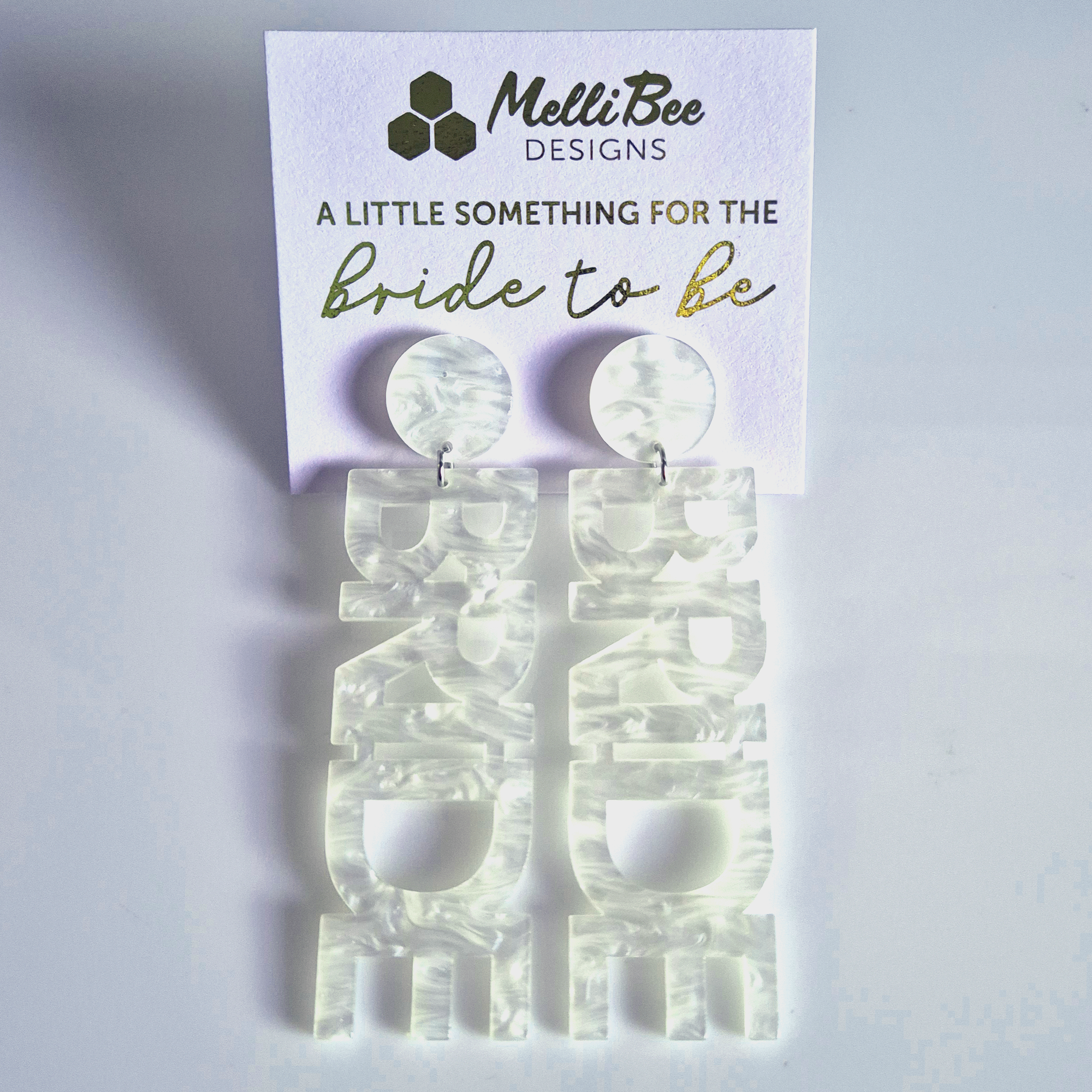 White BRIDE Letter Drop Earrings