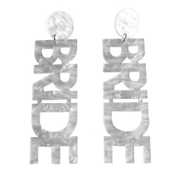 White BRIDE Letter Drop Earrings