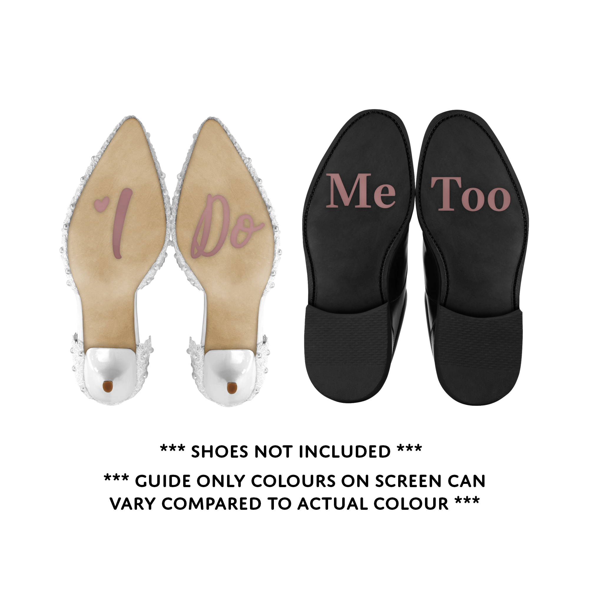 Wedding Day Shoe Decals - "I Do" & "Me Too" (ROSE GOLD)