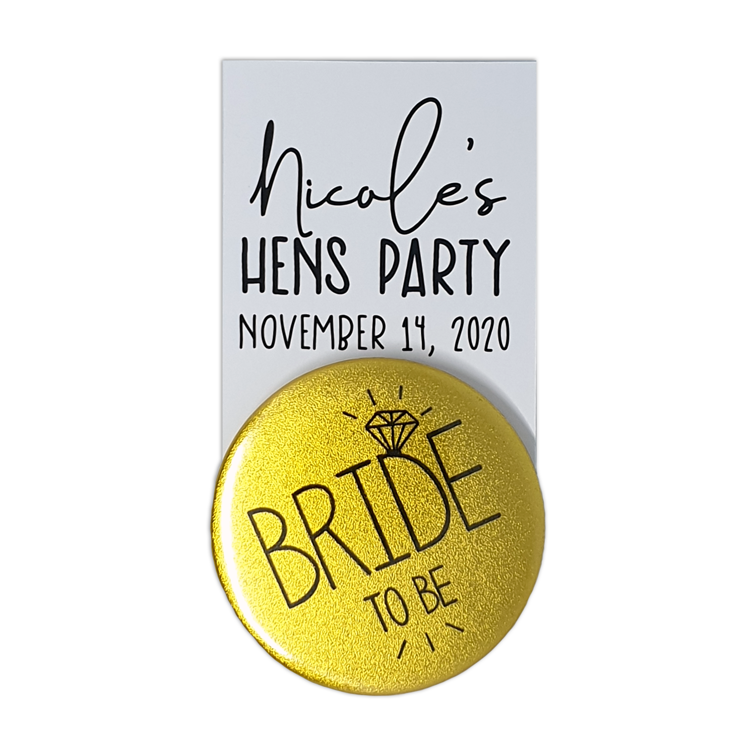 Team Bride Badges with a Personalised Backing Card