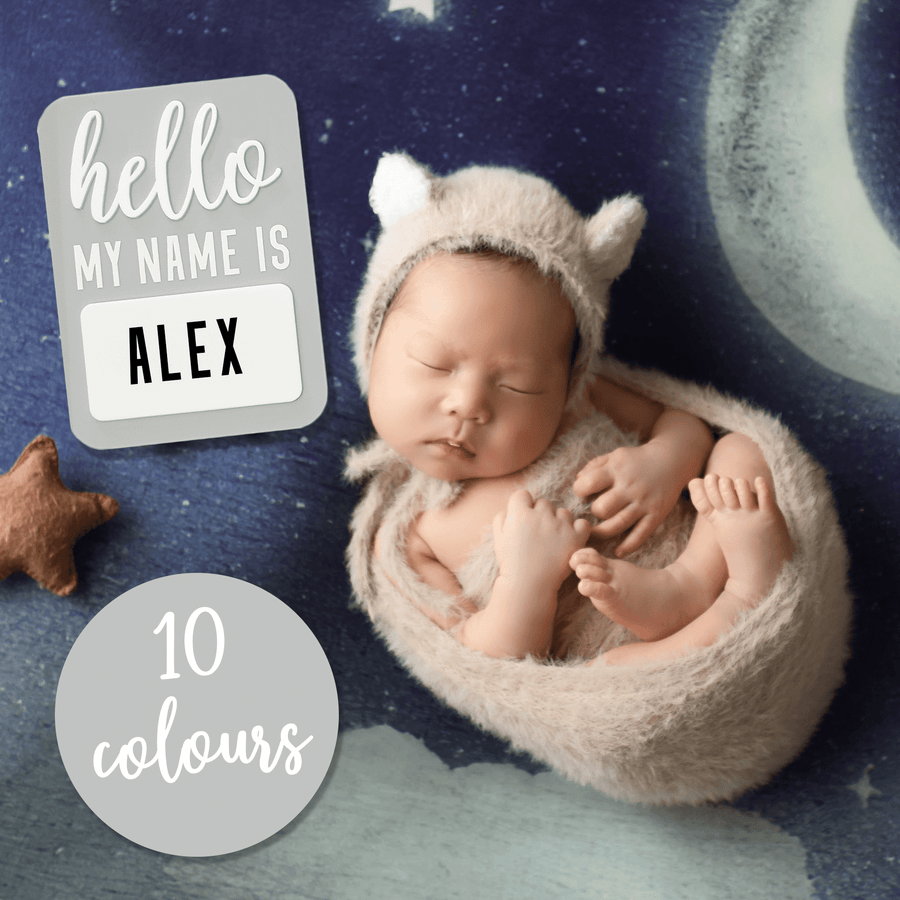 Acrylic Birth Announcement Plaque "Hello My Name Is"