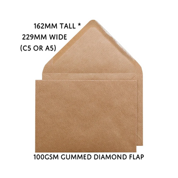 10 x Brown Kraft Ribbed C5 Envelopes (suitable for A5)