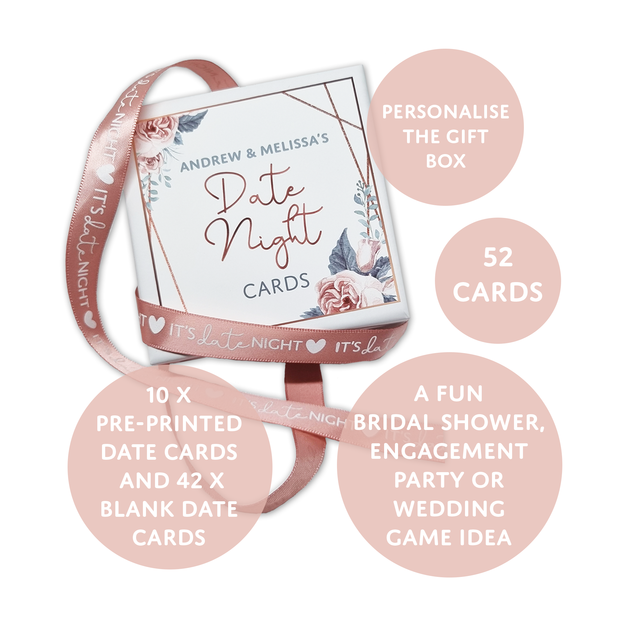 Personalised Date Night Card Game | Bridal Shower Date Night Game | Year of Dates Gift Box