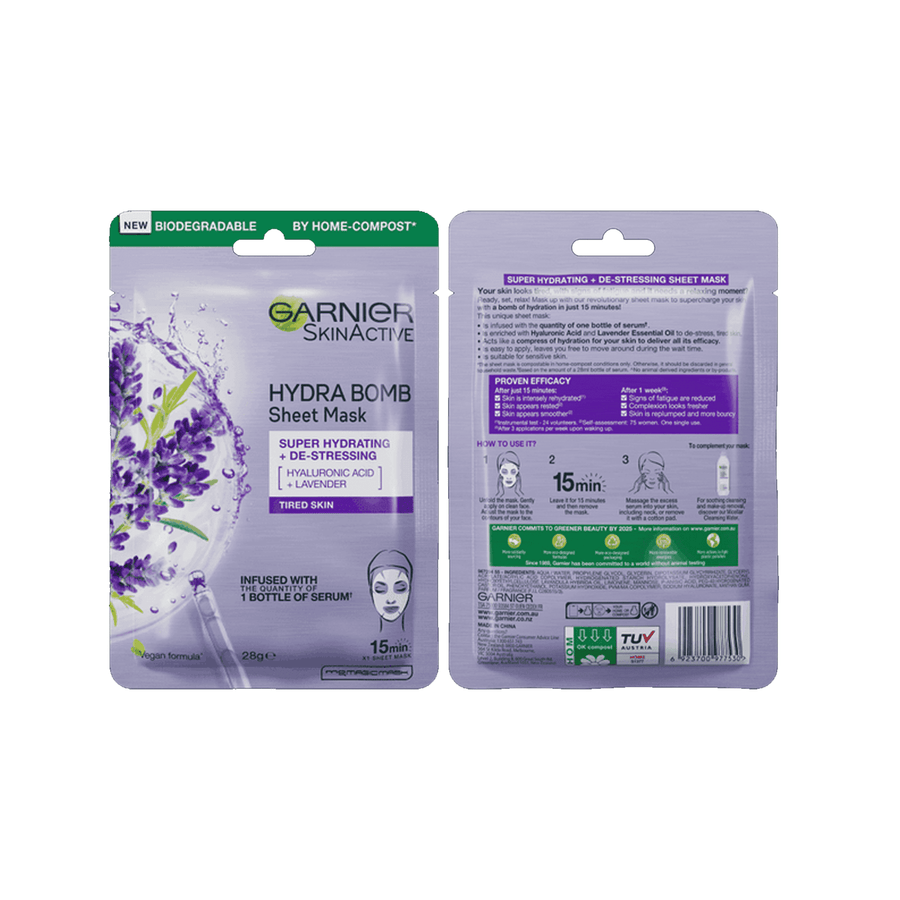 Garnier Hydra Bomb Sheet Mask Hyaluronic Acid & Lavender - 28g