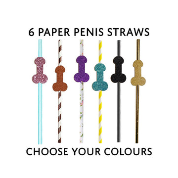 6 Pack of Penis Drinking Straws | Paper Penis Straws | Hens Night Straws | Bridal Shower Straws | Hen Party Novelty Straws | Willy Straws