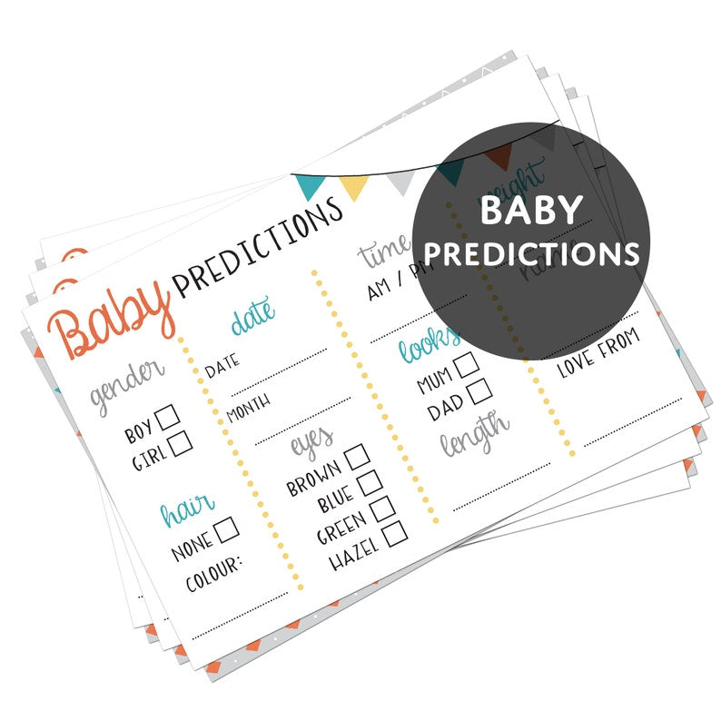 3 x Baby Shower Games Bundle (5 Player Pack. 3 Games = 15 Cards) | Baby Predictions | Advice to the Parents | Dear Baby Wishes