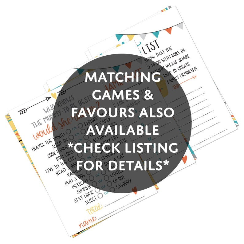 3 x Baby Shower Games Bundle (5 Player Pack. 3 Games = 15 Cards) | Baby Predictions | Advice to the Parents | Dear Baby Wishes