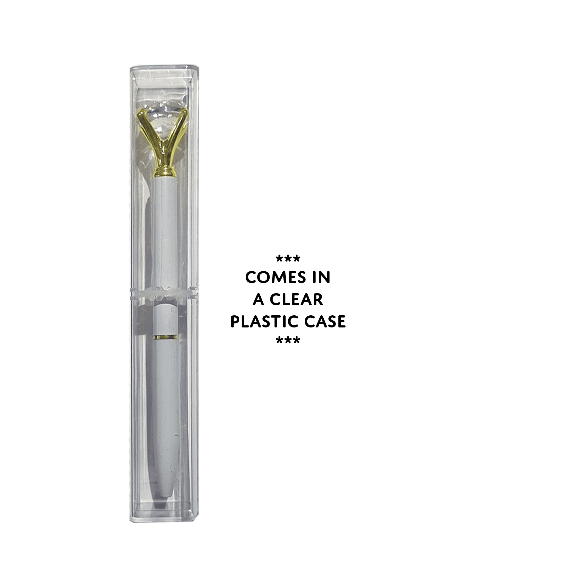 Novelty Diamond Pen (White) with Clear Case