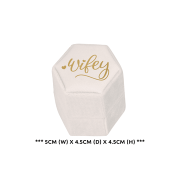 "Wifey" Hexagonal Velvet Ring Box | Double Ring Box (Ivory/Cream)