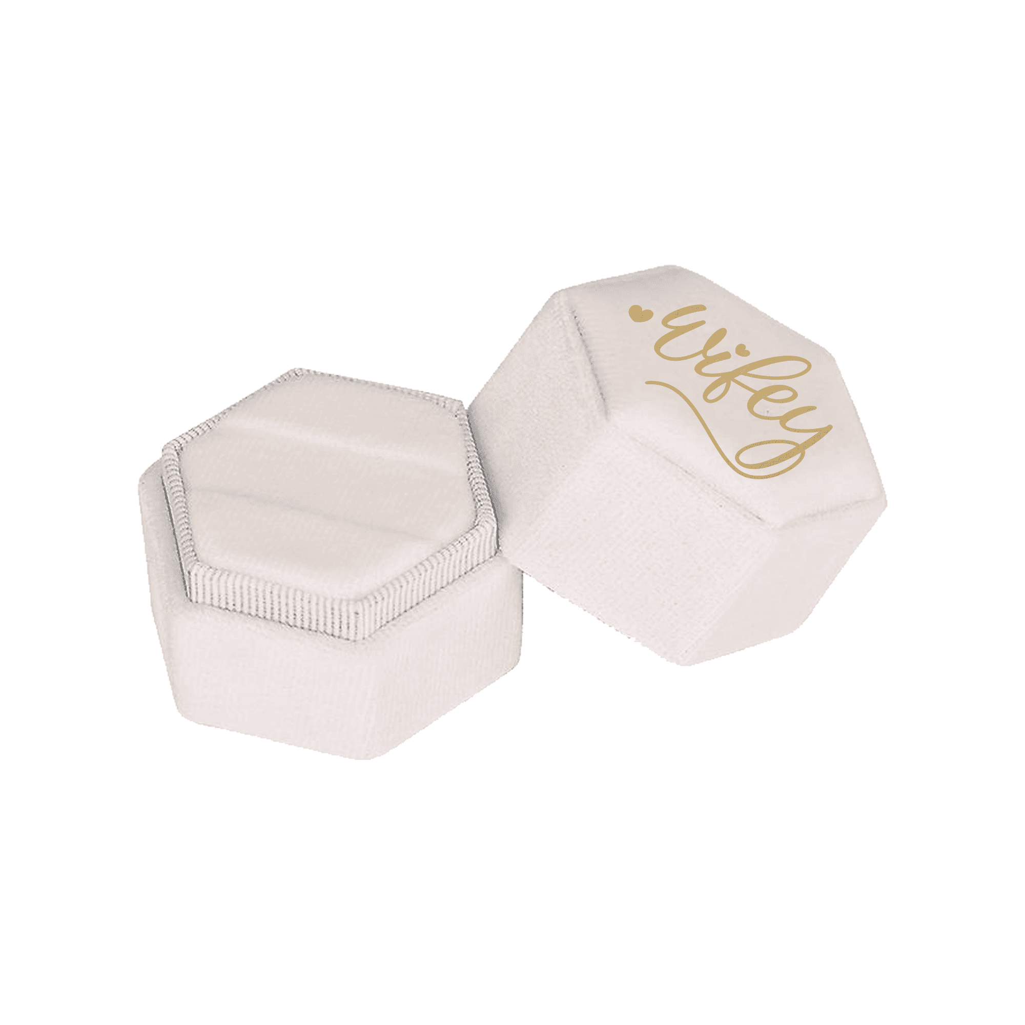"Wifey" Hexagonal Velvet Ring Box | Double Ring Box (Ivory/Cream)